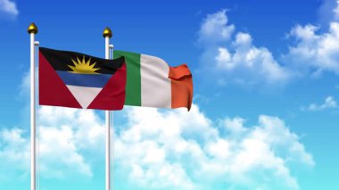Kutupta alfa kanalı dahil olmak üzere ANTIGUA, BARBUDA ve IRELAND bayrakları dalgalanıyor