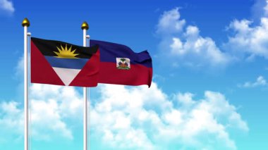 Kutuptaki ANTIGUA, BARBUDA ve HAITI bayrakları alfa kanalı ile birlikte sallanıyor