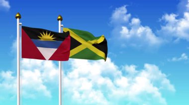 Kutupta alfa kanalı dahil olmak üzere ANTIGUA, BARBUDA ve JAMAICA bayrakları dalgalanıyor