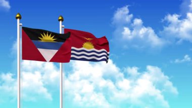 Kutupta alfa kanalı dahil olmak üzere ANTIGUA, BARBUDA ve KIRIBATI bayrakları dalgalanıyor