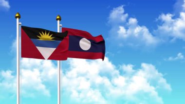 Kutuptaki ANTIGUA, BARBUDA ve LAOS bayrakları alfa kanalı ile birlikte sallanıyor