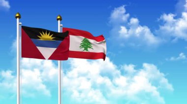 Kutupta alfa kanalı dahil olmak üzere ANTIGUA, BARBUDA ve LEBANON bayrakları dalgalanıyor