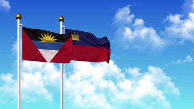 AnTIGUA, BARBUDA ve LİECHTENSTEIN bayrakları alfa kanalı ile birlikte kutupta saldır