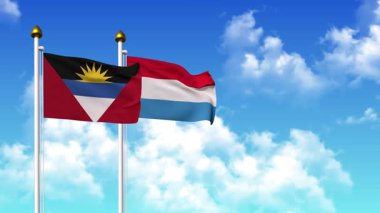 Kutupta alfa kanalı ile birlikte ANTIGUA, BARBUDA ve LUXEMBOURG bayrakları dalgalanıyor