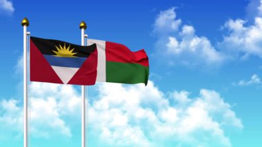 Kutupta alfa kanalı ile birlikte ANTIGUA, BARBUDA ve MADAGASCAR bayrakları dalgalanıyor