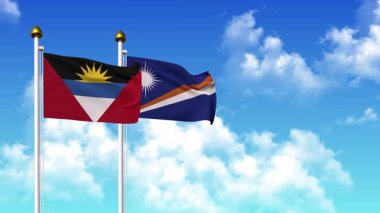 Kutupta alfa kanalı da dahil olmak üzere ANTIGUA, BARBUDA ve MARSHALL adalarının bayrakları sallanıyor