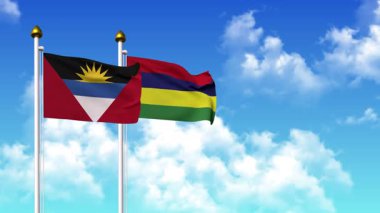 Kutupta alfa kanalı dahil olmak üzere ANTIGUA, BARBUDA ve MAURITIUS bayrakları dalgalanıyor