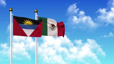 Kutupta alfa kanalı dahil olmak üzere ANTIGUA, BARBUDA ve MEXICO bayrakları dalgalanıyor