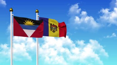 Kutupta alfa kanalı da dahil olmak üzere ANTIGUA, BARBUDA ve MOLDOVA bayrakları sallıyor