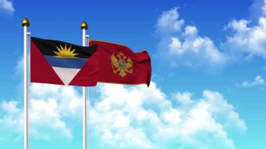 Kutupta alfa kanalı da dahil olmak üzere ANTIGUA, BARBUDA ve MonTENEGRO bayrakları dalgalanıyor