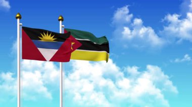 Kutupta alfa kanalı dahil olmak üzere ANTIGUA, BARBUDA ve MOZAMBIQUE bayrakları dalgalanıyor