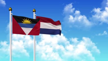 Kutuptaki ANTIGUA, BARBUDA ve NETHERLANDS bayrakları alfa kanalı ile birlikte sallanıyor