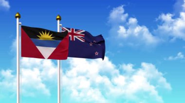 Kutupta alfa kanalı dahil olmak üzere ANTIGUA, BARBUDA ve NEW ZEALAND bayrakları dalgalanıyor