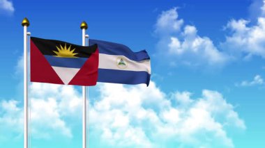 Kutupta alfa kanalı da dahil olmak üzere ANTIGUA, BARBUDA ve NICARAGUA bayrakları sallanıyor
