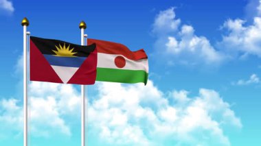 Kutuptaki ANTIGUA, BARBUDA ve NIGER bayrakları alfa kanalı ile birlikte sallanıyor