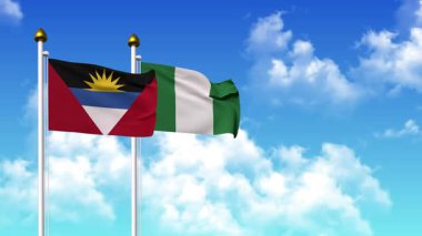 Kutupta alfa kanalı da dahil olmak üzere ANTIGUA, BARBUDA ve NIGERIA bayrakları sallanıyor