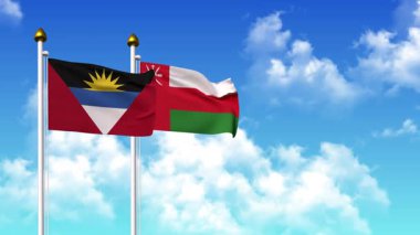 Direkte ANTIGUA, BARBUDA ve OMAN bayrakları sallanıyor. Alfa kanalı da dahil.