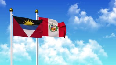 Kutupta ANTIGUA, BARBUDA ve Peru bayrakları sallamak alfa kanalı dahil