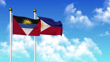 Kutupta alfa kanalı da dahil olmak üzere ANTIGUA, BARBUDA ve PHIPPINES bayrakları dalgalanıyor