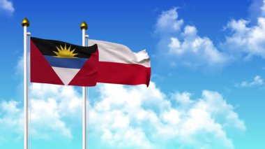 Kutupta alfa kanalı da dahil olmak üzere ANTIGUA, BARBUDA ve POLAND bayrakları dalgalanıyor