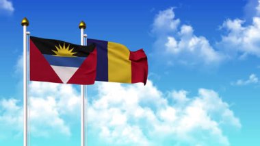 Kutupta alfa kanalı da dahil olmak üzere ANTIGUA, BARBUDA ve ROMANIA bayrakları sallıyor