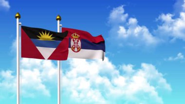 Kutupta alfa kanalı dahil ANTIGUA, BARBUDA ve SERBIA bayrakları dalgalanıyor