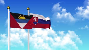 Kutupta alfa kanalı da dahil olmak üzere ANTIGUA, BARBUDA ve SLOVAKIA bayrakları sallıyor