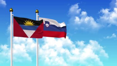 Kutupta alfa kanalı da dahil olmak üzere ANTIGUA, BARBUDA ve SLOVENIA bayrakları sallanıyor