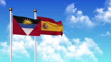 Direkte ANTIGUA, BARBUDA ve İspanya bayrakları sallanıyor. Alfa kanalı da dahil.