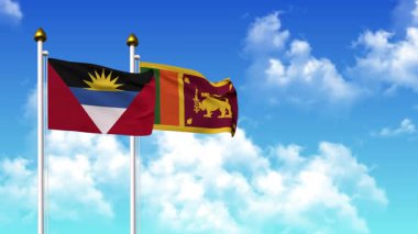 Kutupta alfa kanalı dahil olmak üzere ANTIGUA, BARBUDA ve SRI LANKA bayrakları dalgalanıyor