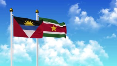 Kutupta alfa kanalı dahil olmak üzere ANTIGUA, BARBUDA ve SURINAME bayrakları dalgalanıyor