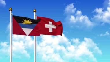 Kutupta alfa kanalı dahil olmak üzere ANTIGUA, BARBUDA ve SWitzERLAND bayrakları dalgalanıyor