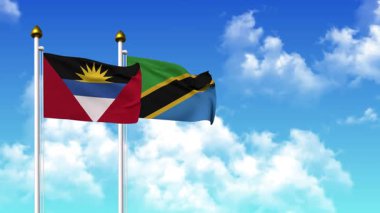 Kutupta alfa kanalı da dahil olmak üzere ANTIGUA, BARBUDA ve TANZANIA bayrakları dalgalanıyor