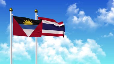 Kutupta alfa kanalı da dahil olmak üzere ANTIGUA, BARBUDA ve THAILAND bayrakları dalgalanıyor