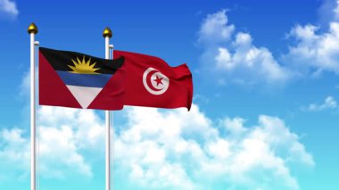 Kutupta alfa kanalı da dahil olmak üzere ANTIGUA, BARBUDA ve TUNISIA bayrakları sallanıyor