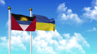 Kutuptaki ANTIGUA, BARBUDA ve UKRAINE bayrakları alfa kanalı ile birlikte sallanıyor