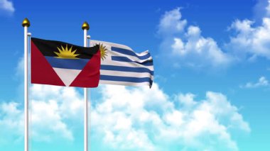 Kutupta ANTIGUA, BARBUDA ve Uruguay bayrakları dalgalanırken alfa kanalı da dahil