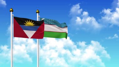 Kutupta alfa kanalı ile birlikte ANTIGUA, BARBUDA ve UZBEKISTAN bayrakları dalgalanıyor