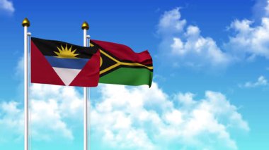 Kutupta alfa kanalı dahil olmak üzere ANTIGUA, BARBUDA ve VANUATU bayrakları dalgalanıyor