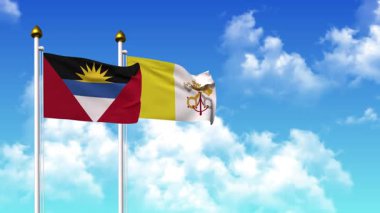 Kutuptaki ANTIGUA, BARBUDA ve VATİKAN bayrakları alfa kanalı ile birlikte sallanıyor