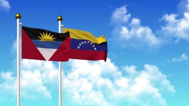 Kutuptaki ANTIGUA, BARBUDA ve Venezuela bayrakları alfa kanalı ile birlikte sallanıyor