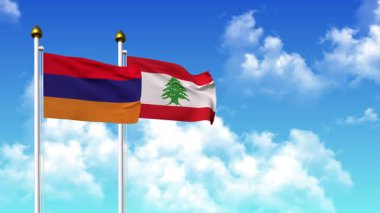 Direğin üzerinde alfa ile birlikte ARMENIA ve LEBANON bayrakları sallanıyor