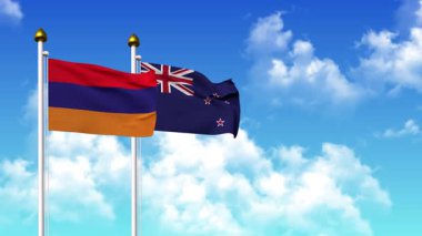 Kutupta alfa ile birlikte ARMENIA ve YENİ ZEALAND bayrakları dalgalandırmak