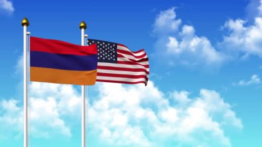 Kutupta alfa ile birlikte ARMENIA ve ABD bayrakları dalgalanıyor