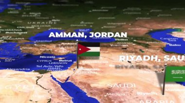Amman JORDAN 'dan Riyad SAUDI ARABIA' ya bayrak iğneleriyle uçuş