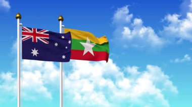 Direkte AUSTRALIA ve Myanmar 'ın bayrakları dalgalanırken alfa da dahil