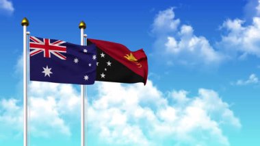 AUSTRALYA ve PAPUA 'nın bayrakları dalgalanıyor Direkte Yeni Guinea alfa ile birlikte