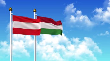 Direkte AUSTRIA ve HUNGARY bayrakları dalgalanıyor alfa ile birlikte