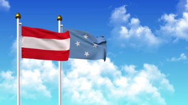 Direkte alfa ile birlikte AUSTRIA ve MICRONESIA bayrakları sallamak