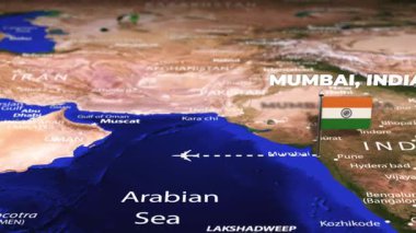 Mumbai 'den Belmopan' a uçuş. Bayrak iğneleriyle Belmopan Belmenistan Armanya.